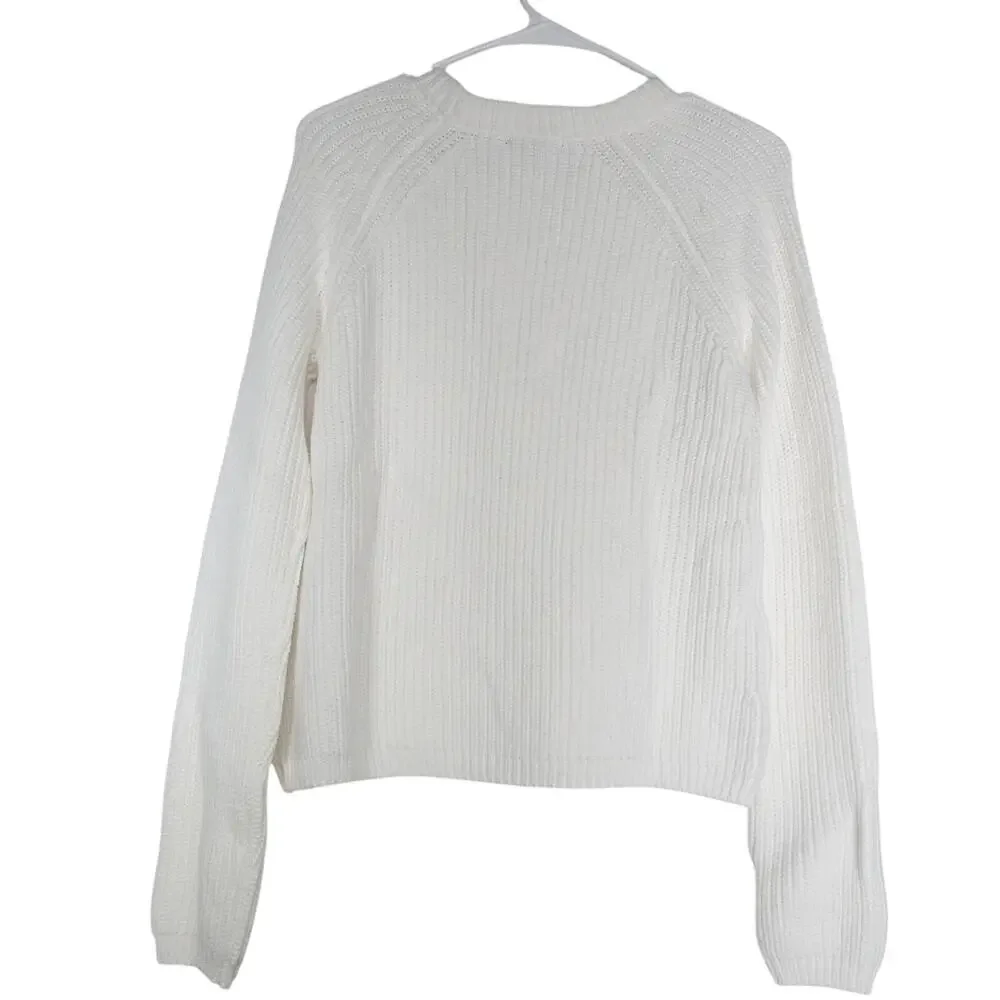 New Quince Women's XS Organic Cotton Fisherman Crew Sweater Ivory Cream Boho